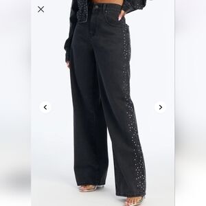 NEW Fashion Nova Blackish Gray Embellished Wide Leg Jeans Size 9